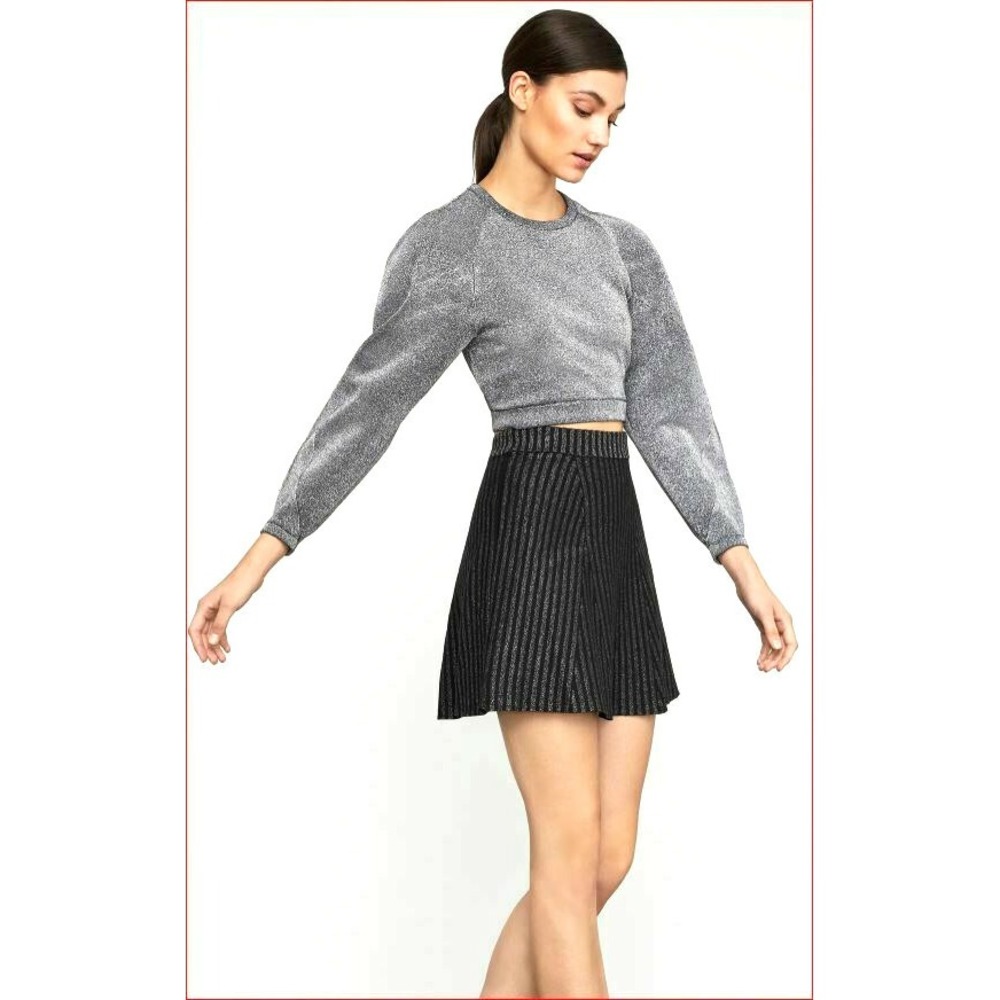 BCBGMAXAZRIA Silver Metallic Cropped Sweater Top CNE5171984-041 XXS NEW